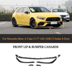 Carbon Fiber Front Bumper Lip Canards Body Kit for Mercedes Benz W177 V177 A45 AMG S Sedan 2020UP