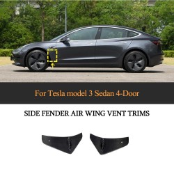Carbon Fiber Front Side Air Fender Vent Fins For Tesla Model 3 Sedan 2016-2020