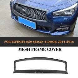 Carbon Fiber Front Grill Mesh Grille Frame Trim Sticker for Infiniti Q50 Sedan 4-Door 2014-2016