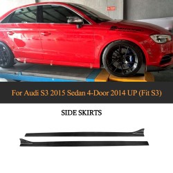 Carbon Fiber Side Skirts Door Rocker Panels Extension Lip for Audi S3 A3 8V Sline Sedan 2014-2019