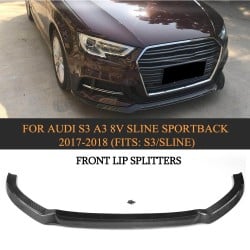 Carbon Fiber Front Bumper Lip Spoiler for Audi S3 A3 8V SLINE Sportback 2017-2020